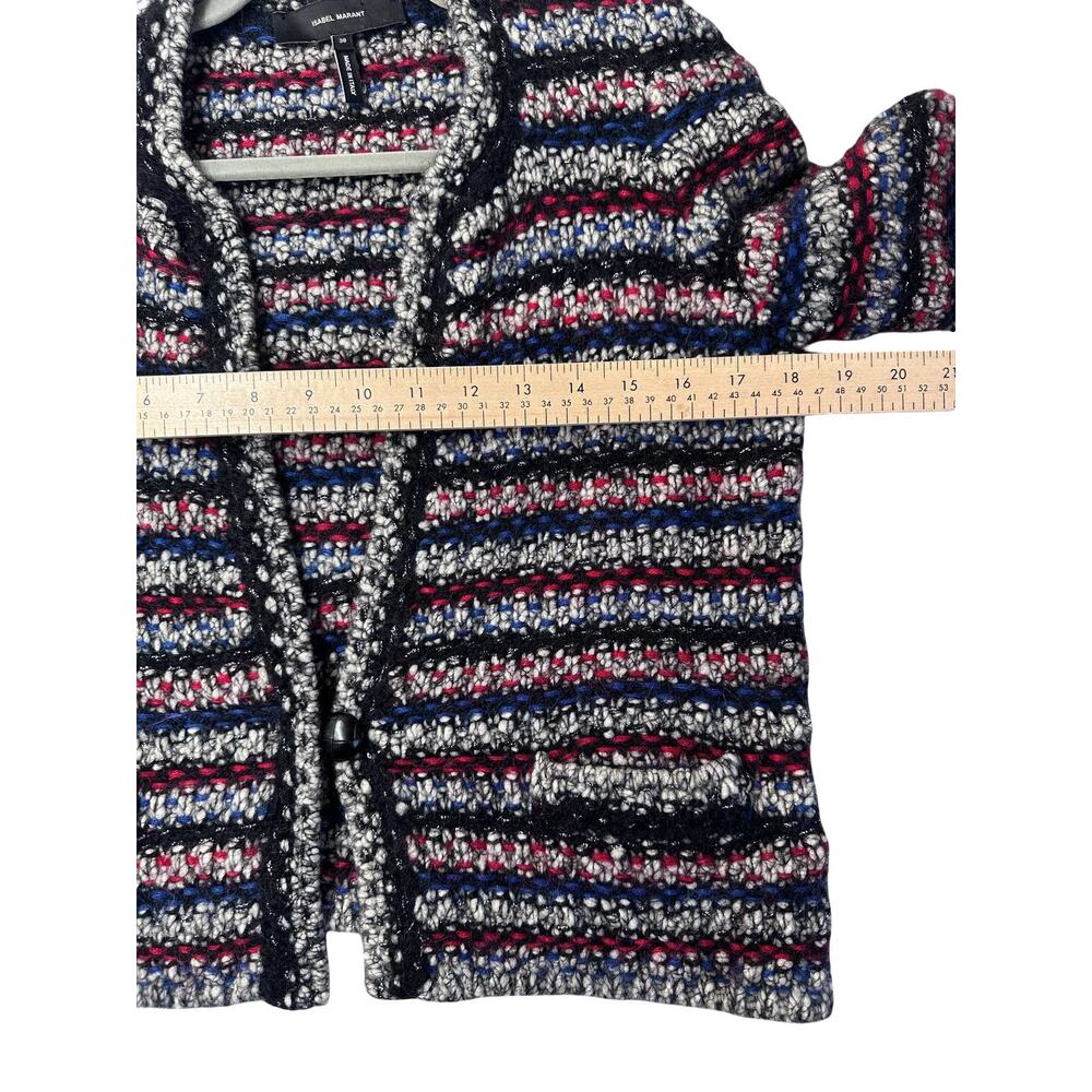 Isabel Marant Barte Bouclé Knit Crop Jacket FR 38 Black Blue Red Cardigan - Picture 8 of 10